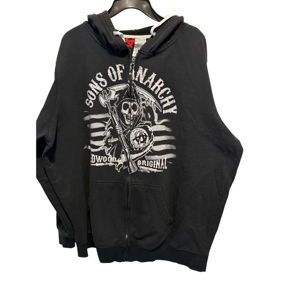 Vintage Black Sons of anarchy zip up hoodie size 2XL